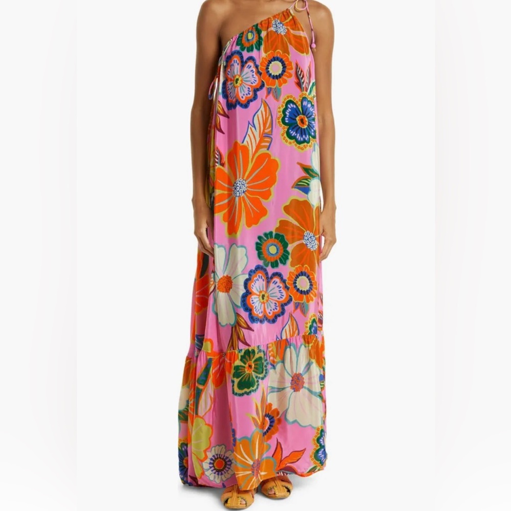 FARM Rio floral one shoulder maxi dress